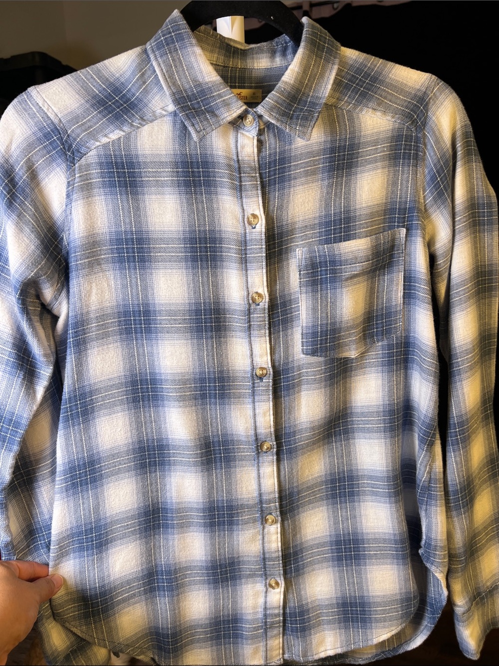 Hollister Blue and White Plaid Button-Down Shirt